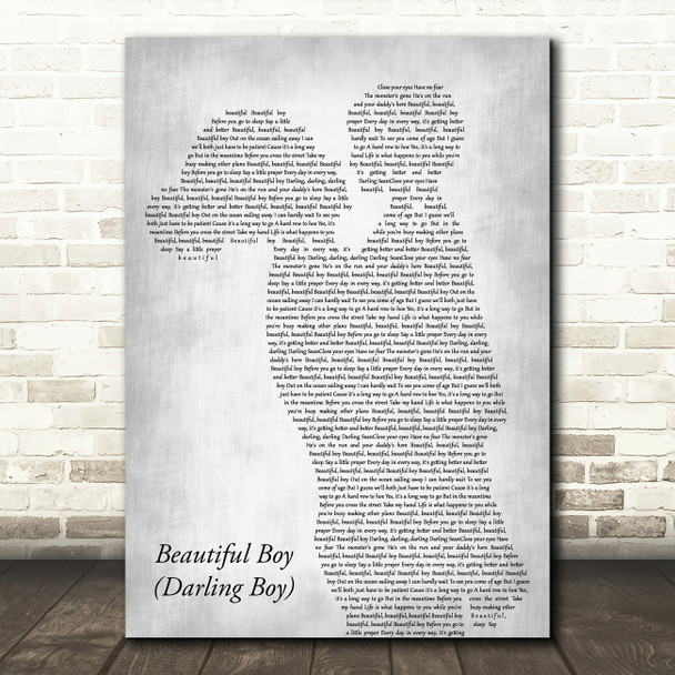 John Lennon Beautiful Boy (Darling Boy) Mother & Child Grey Song Lyric Print