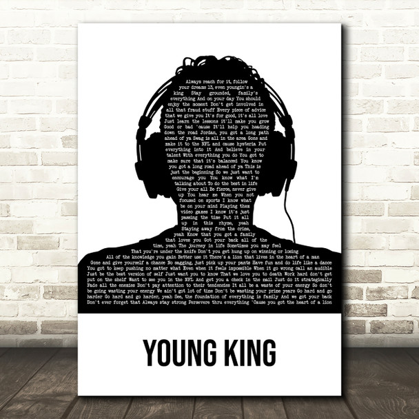 PoloWorld Young Lion Multicolour Man Headphones Decorative Wall Art Gift Song Lyric Print