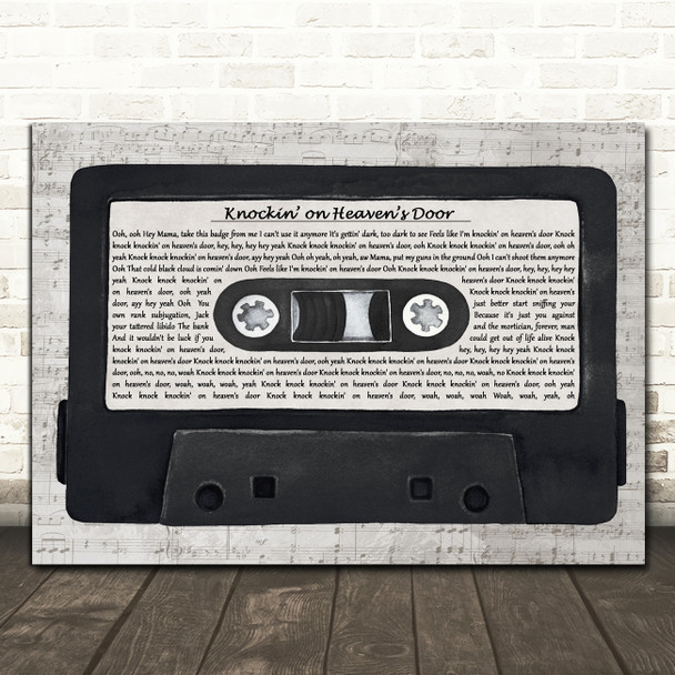 Guns N Roses Knockin on Heavens Door Music Script Cassette Tape Wall Art Gift Song Lyric Print