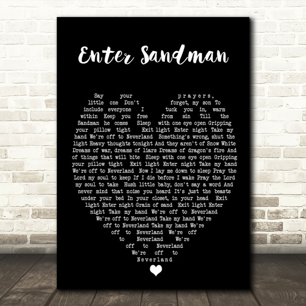 Enter Sandman Metallica Black Heart Song Lyric Quote Print