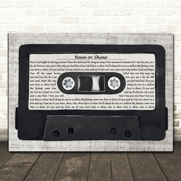 Five Star Rain or Shine Music Script Cassette Tape Decorative Gift Song Lyric Print