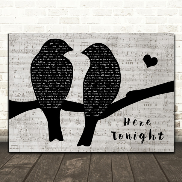 Brett Young Here Tonight Lovebirds Music Script Decorative Wall Art Gift Song Lyric Print