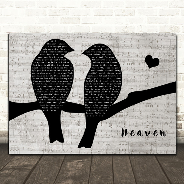 Bryan Adams Heaven Lovebirds Music Script Decorative Wall Art Gift Song Lyric Print