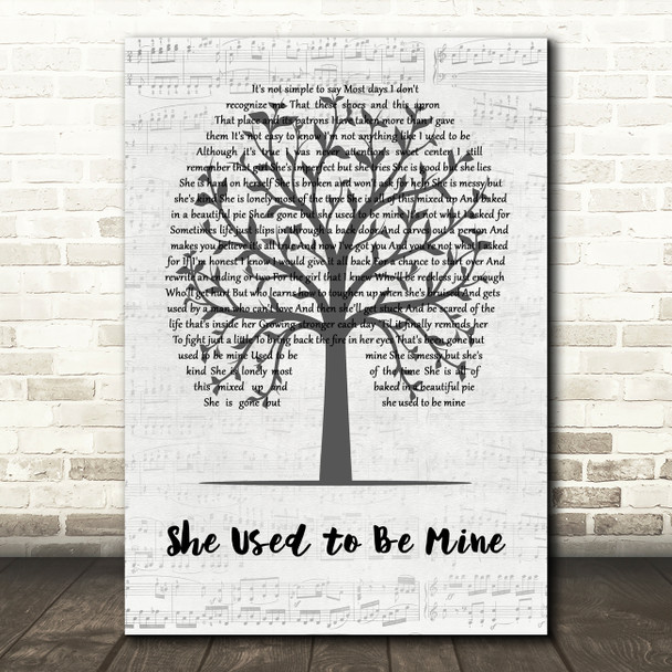 Sara Bareilles She Used to Be Mine Music Script Tree Decorative Wall Art Gift Song Lyric Print