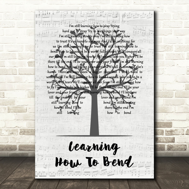 Gary Allan Learning How To Bend Music Script Tree Decorative Wall Art Gift Song Lyric Print