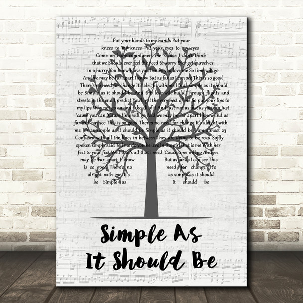 Tristan Prettyman Simple As It Should Be Music Script Tree Decorative Gift Song Lyric Print