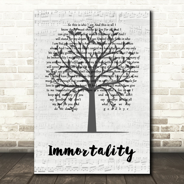 Celine Dion Immortality Music Script Tree Decorative Wall Art Gift Song Lyric Print