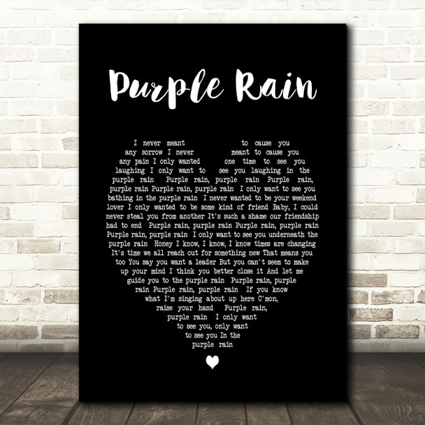 Purple Rain Prince Black Heart Song Lyric Quote Print