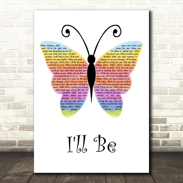 Reba McEntire I'll Be Rainbow Butterfly Decorative Wall Art Gift Song Lyric Print
