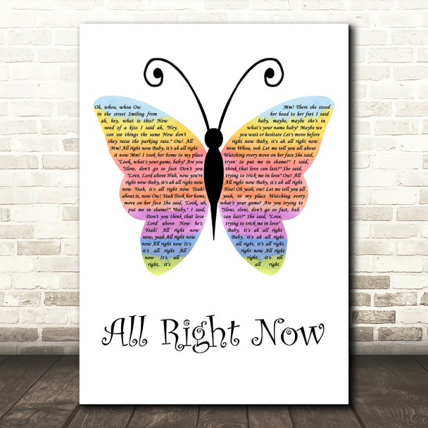 Free All Right Now Rainbow Butterfly Decorative Wall Art Gift Song Lyric Print