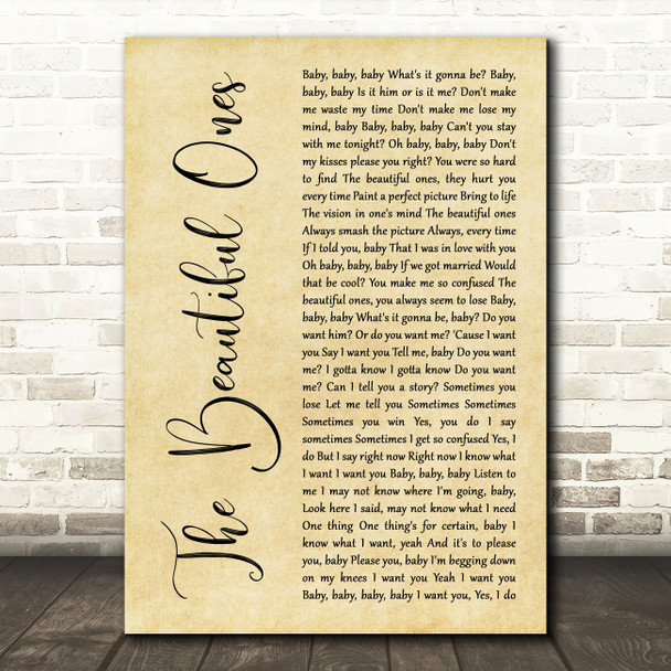 Prince And The Revolution The Beautiful Ones Rustic Script Decorative Wall Art Gift Song Lyric Print