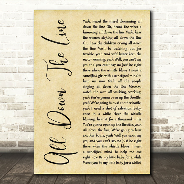 The Rolling Stones All Down The Line Rustic Script Decorative Wall Art Gift Song Lyric Print
