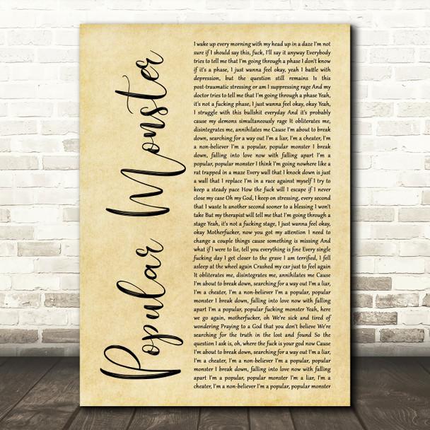 Falling In Reverse Popular Monster Rustic Script Decorative Wall Art Gift Song Lyric Print