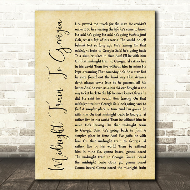 Gladys Knight And The Pips Midnight Train To Georgia Rustic Script Gift Song Lyric Print