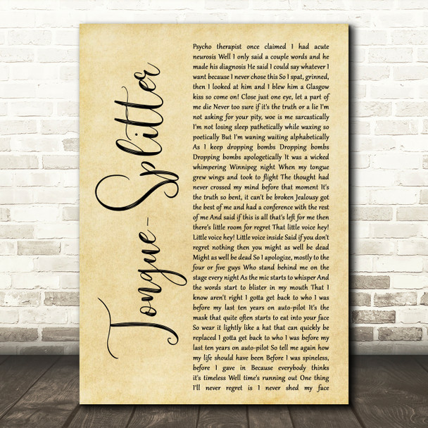 Protest The Hero Tongue-Splitter Rustic Script Decorative Wall Art Gift Song Lyric Print