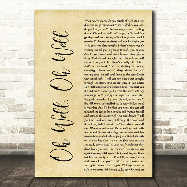 Mayday Parade Oh Well, Oh Well Rustic Script Decorative Wall Art Gift Song Lyric Print