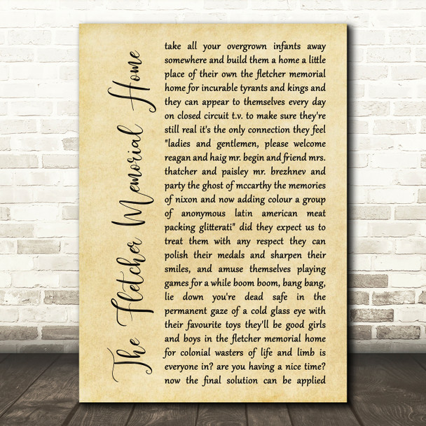 Pink Floyd The Fletcher Memorial Home Rustic Script Decorative Gift Song Lyric Print