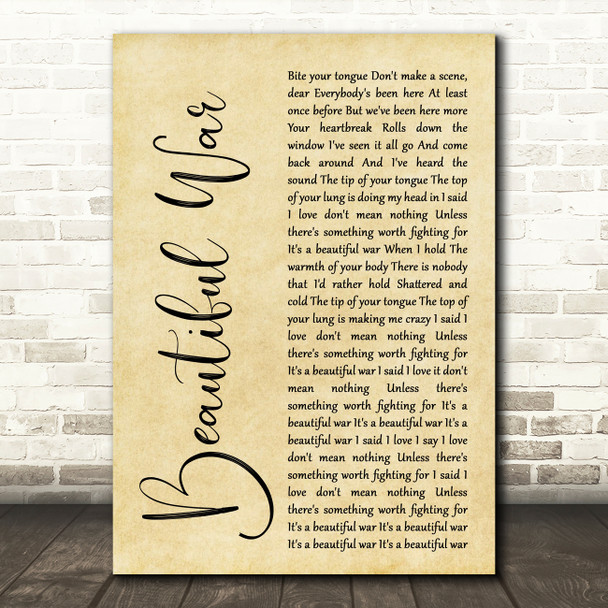 Kings Of Leon Beautiful War Rustic Script Decorative Wall Art Gift Song Lyric Print
