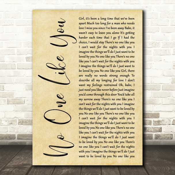 Scorpions No One Like You Rustic Script Decorative Wall Art Gift Song Lyric Print