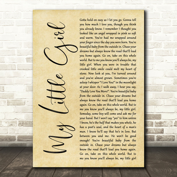 Tim McGraw My Little Girl Rustic Script Decorative Wall Art Gift Song Lyric Print