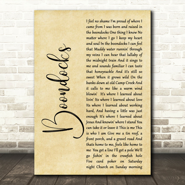Little Big Town Boondocks Rustic Script Decorative Wall Art Gift Song Lyric Print