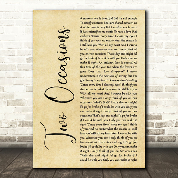 The Deele Two Occasions Rustic Script Decorative Wall Art Gift Song Lyric Print