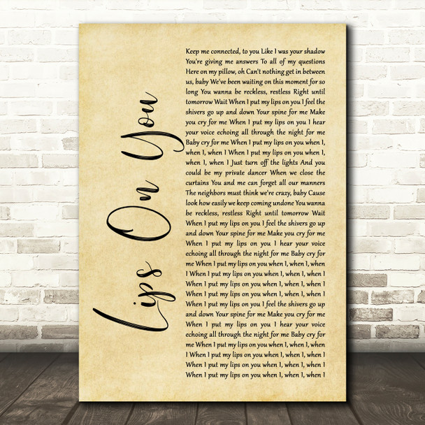 Maroon 5 Lips On You Rustic Script Decorative Wall Art Gift Song Lyric Print