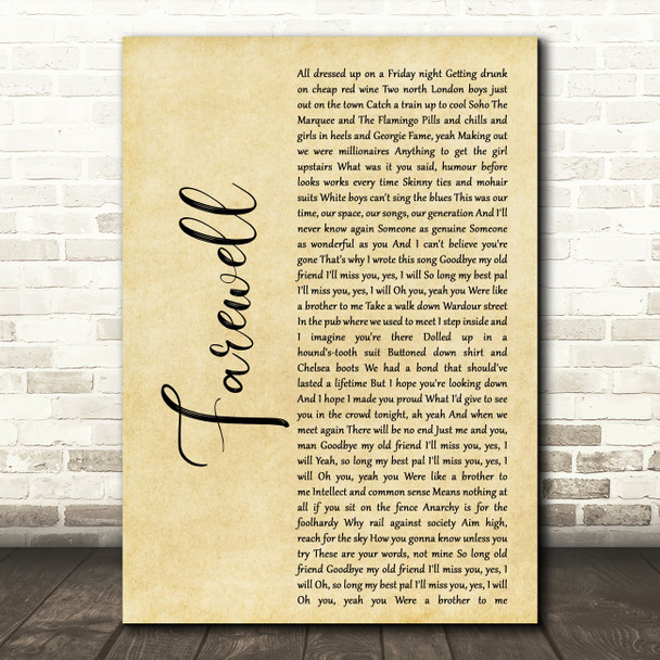 Rod Stewart Farewell Rustic Script Decorative Wall Art Gift Song Lyric Print