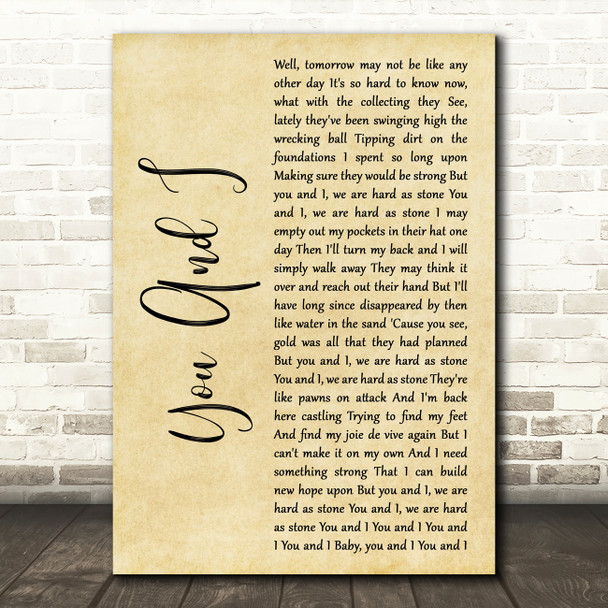 Foy Vance You And I Rustic Script Decorative Wall Art Gift Song Lyric Print