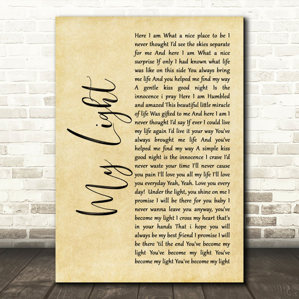 Sully Erna My Light Rustic Script Decorative Wall Art Gift Song Lyric Print