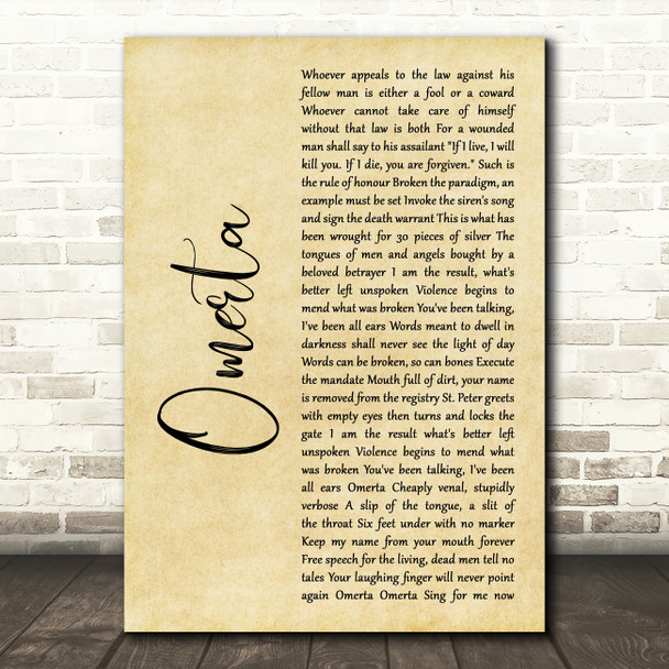 Lamb Of God Omerta Rustic Script Decorative Wall Art Gift Song Lyric Print