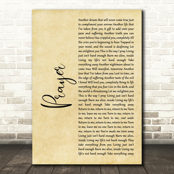 Disturbed Prayer Rustic Script Decorative Wall Art Gift Song Lyric Print