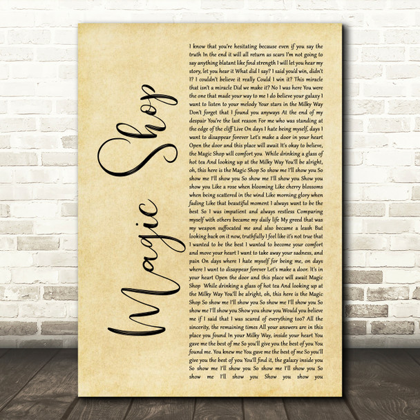 BTS Magic Shop Rustic Script Decorative Wall Art Gift Song Lyric Print