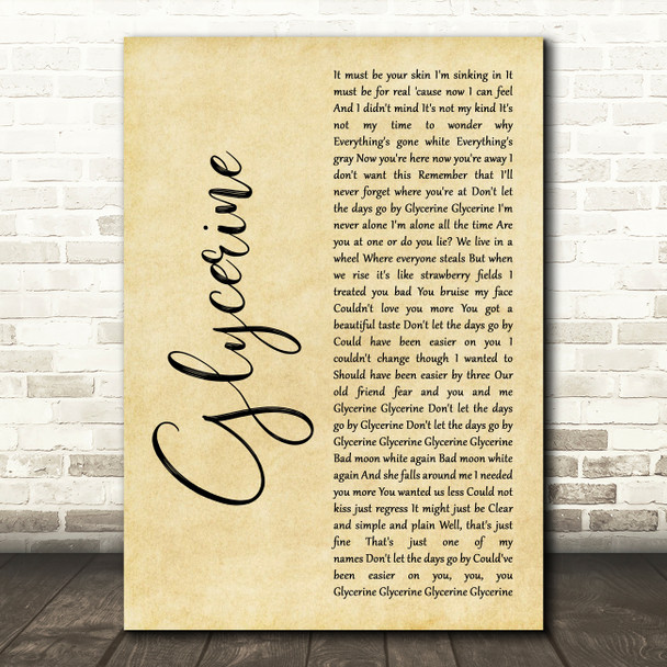 Bush Glycerine Rustic Script Decorative Wall Art Gift Song Lyric Print