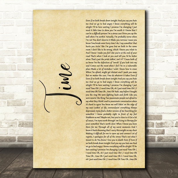 NF Time Rustic Script Decorative Wall Art Gift Song Lyric Print