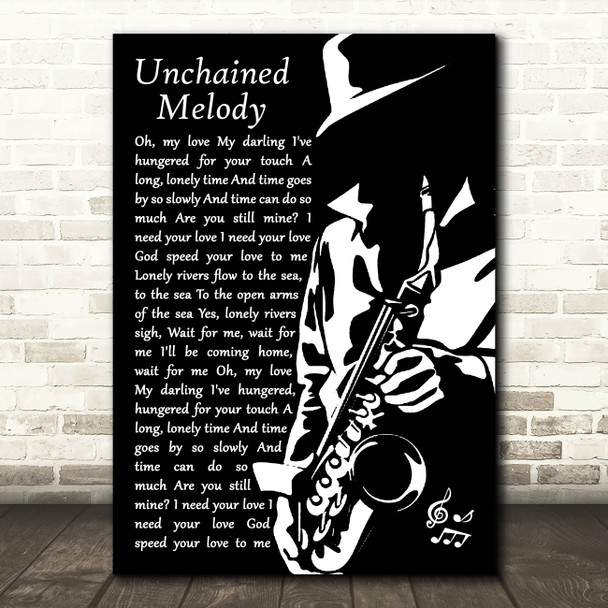 The Righteous Brothers Unchained Melody Black & White Saxophone Player Song Lyric Print