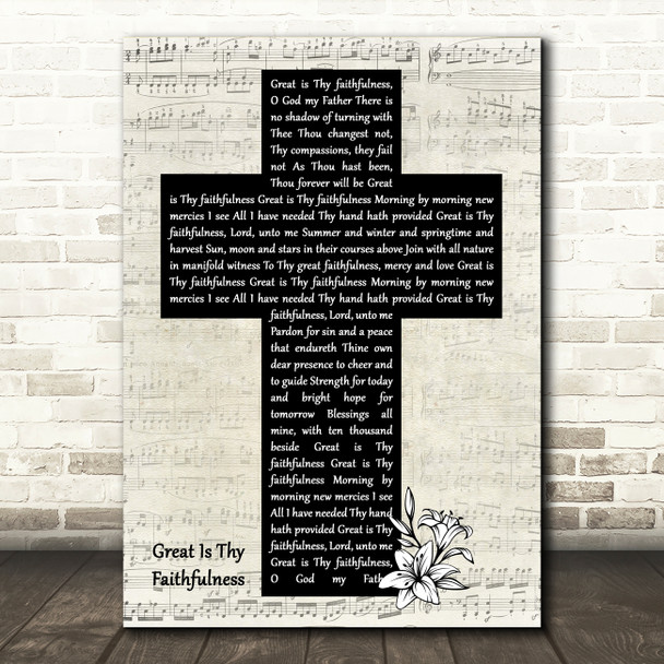 Chris Rice Great Is Thy Faithfulness Music Script Christian Memorial Cross Song Lyric Print