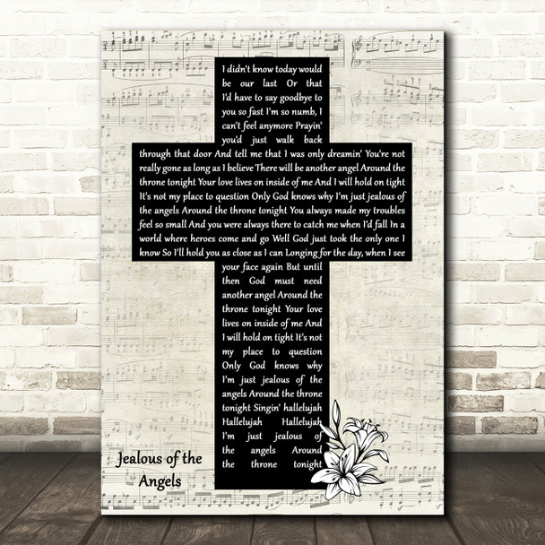 Donna Taggart Jealous of the Angels Music Script Christian Memorial Cross Song Lyric Print