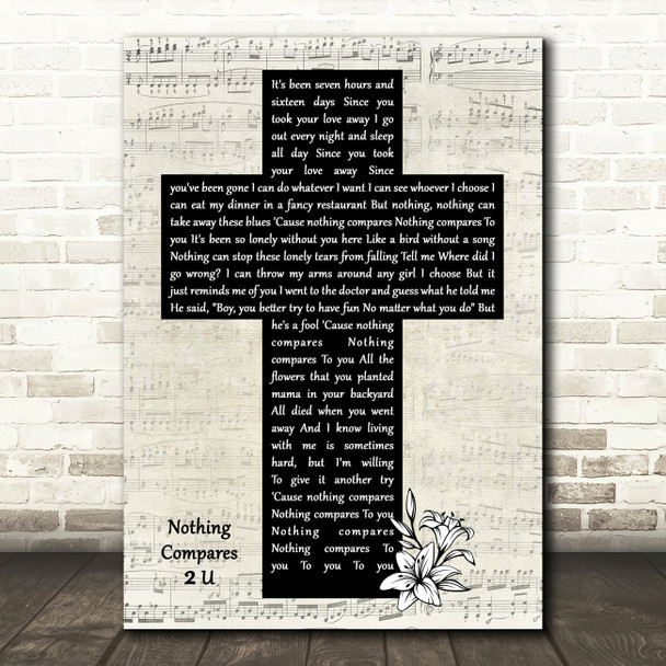 Chris Cornell Nothing Compares 2 U Music Script Christian Memorial Cross Song Lyric Print