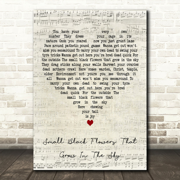 Manic Street Preachers Small Black Flowers That Grow In The Sky Script Heart Wall Art Song Lyric Print