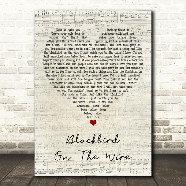 The Beautiful South Blackbird On The Wire Script Heart Decorative Wall Art Gift Song Lyric Print