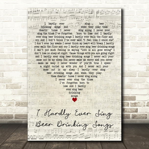 Johnny Cash I Hardly Ever Sing Beer Drinking Songs Script Heart Wall Art Gift Song Lyric Print