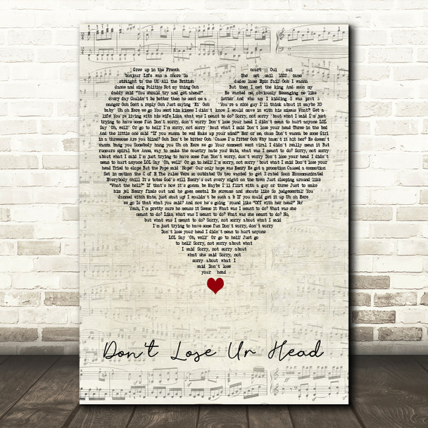 Six The Musical Cast Don't Lose Ur Head Script Heart Decorative Wall Art Gift Song Lyric Print