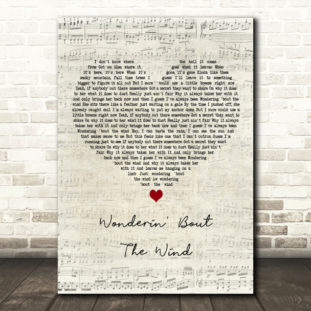 Morgan Wallen Wonderin' Bout The Wind Script Heart Decorative Wall Art Gift Song Lyric Print