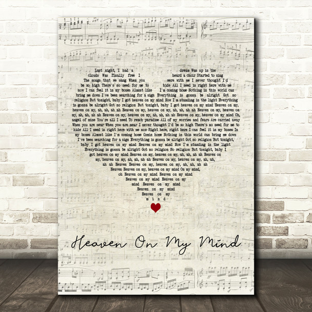 Becky Hill & Sigala Heaven On My Mind Script Heart Decorative Wall Art Gift Song Lyric Print