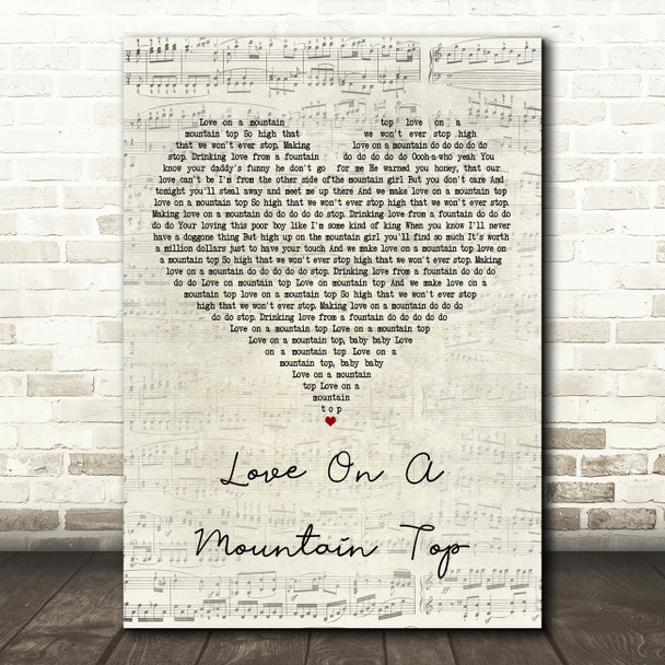 Robert Knight Love On A Mountain Top Script Heart Decorative Wall Art Gift Song Lyric Print