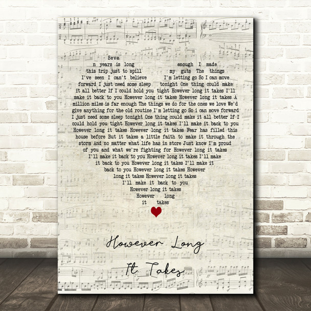 Sent By Ravens However Long It Takes Script Heart Decorative Wall Art Gift Song Lyric Print