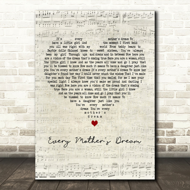 Martina Mcbride Every Mother's Dream Script Heart Decorative Wall Art Gift Song Lyric Print