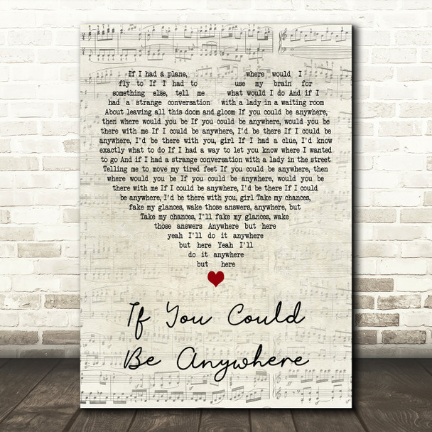 Tom Felton If You Could Be Anywhere Script Heart Decorative Wall Art Gift Song Lyric Print