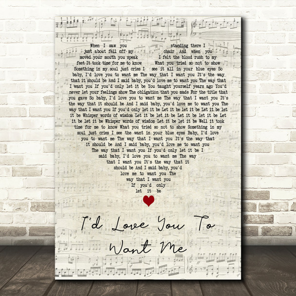 The Dualers I'd Love You to Want Me Script Heart Decorative Wall Art Gift Song Lyric Print